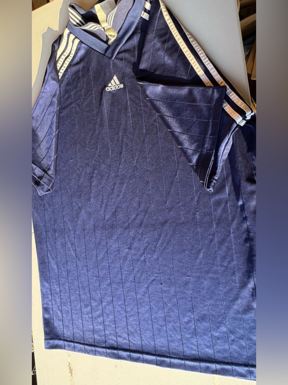 Vintage 90s Adidas Soccer Jersey Mens XL - Navy Blue 3 Stripe - Made in Canada